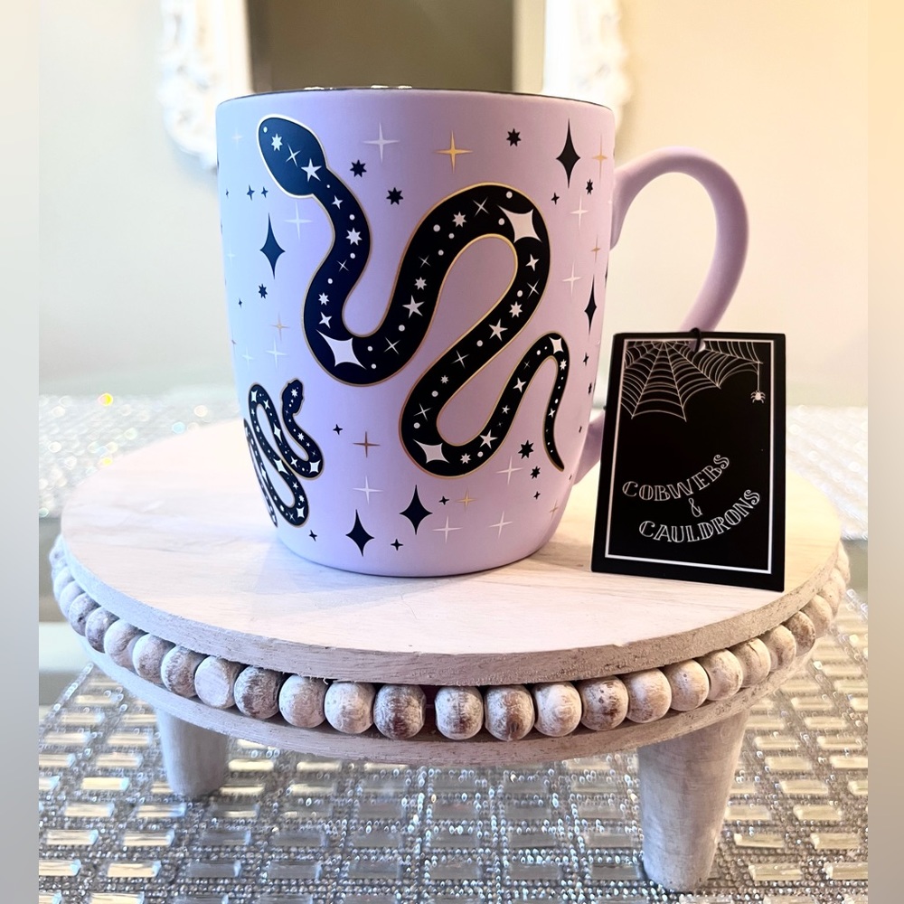 ๐ค SNAKE & Gold Metallic Stars Halloween Lavender Soft-Touch Halloween Mug NEW - Picture 2 of 2